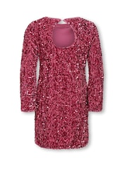 ONLY KIDS Pink Long Sleeve Sequin Dress - Image 6 of 7