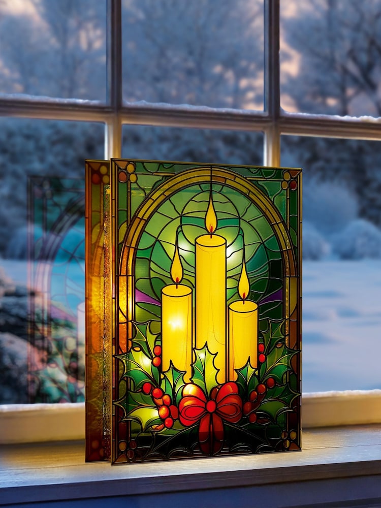 Premier Decorations Ltd 21 x 28cm BO Lit Stained Glass Candles - Image 1 of 3 Premier Decorations Ltd 21 x 28cm BO Lit Stained Glass Candles - Image 1 of 3