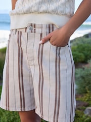 Ecru / Brown Stripe Bermuda Denim Jort Shorts - Image 4 of 5