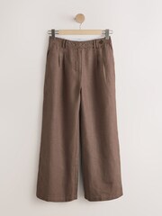 Chocolate Brown N. Premium Linen Button Front Wide Leg Trousers - Image 1 of 3