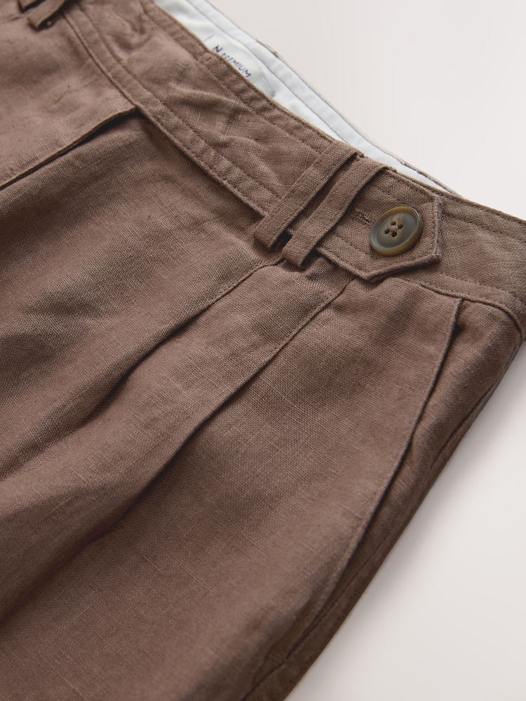 Chocolate Brown N. Premium Linen Button Front Wide Leg Trousers - Image 2 of 3