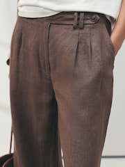 Chocolate Brown N. Premium Linen Button Front Wide Leg Trousers - Image 4 of 7