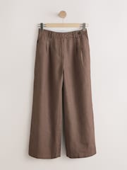 Chocolate Brown N. Premium Linen Button Front Wide Leg Trousers - Image 5 of 7