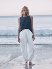 White Balloon Trousers with Linen - Image 2 of 8