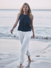 White Balloon Trousers with Linen - Image 3 of 8