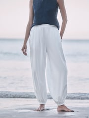 White Balloon Trousers with Linen - Image 4 of 8