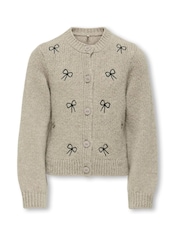 ONLY KIDS Grey Round Neck Bow Detail Cardigan - Image 1 of 3