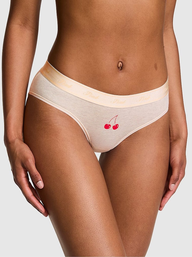 Victoria's Secret PINK Natural Heather Nude Cherry Hipster Cotton Logo Knickers - Image 1 of 2