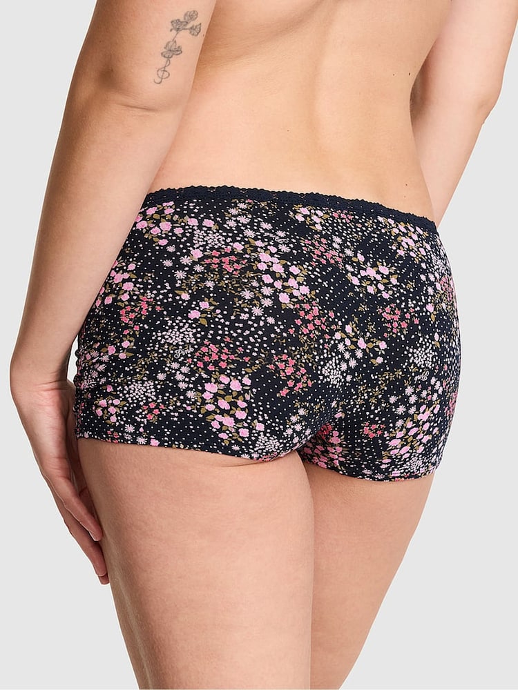 Victoria's Secret Pink Noir Navy Blue Floral Print Boyshort Cotton Knickers - Image 2 of 2