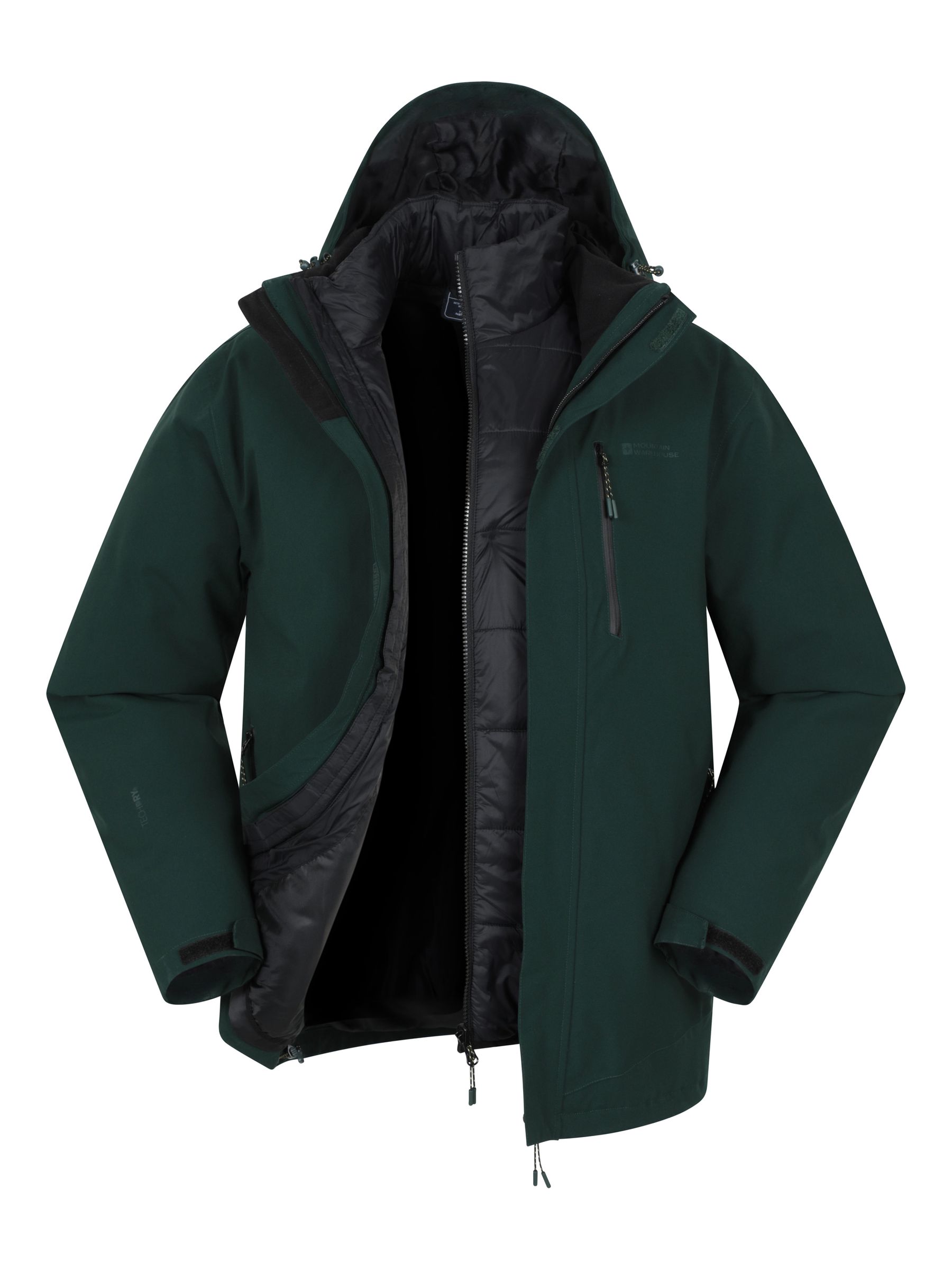 Mountain Warehouse フード付きジャケット ダークグリーン Buy Mountain Warehouse Green Sycamore 3 in 1 Waterproof Jacket