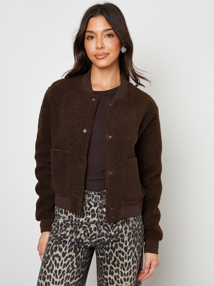 Threadbare Brown Borg Bomber Jacket - Image 1 of 6 Threadbare Brown Borg Bomber Jacket - Image 1 of 6