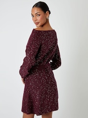 Threadbare Red Knitted Sequin Slash Neck Mini Dress - Image 3 of 5