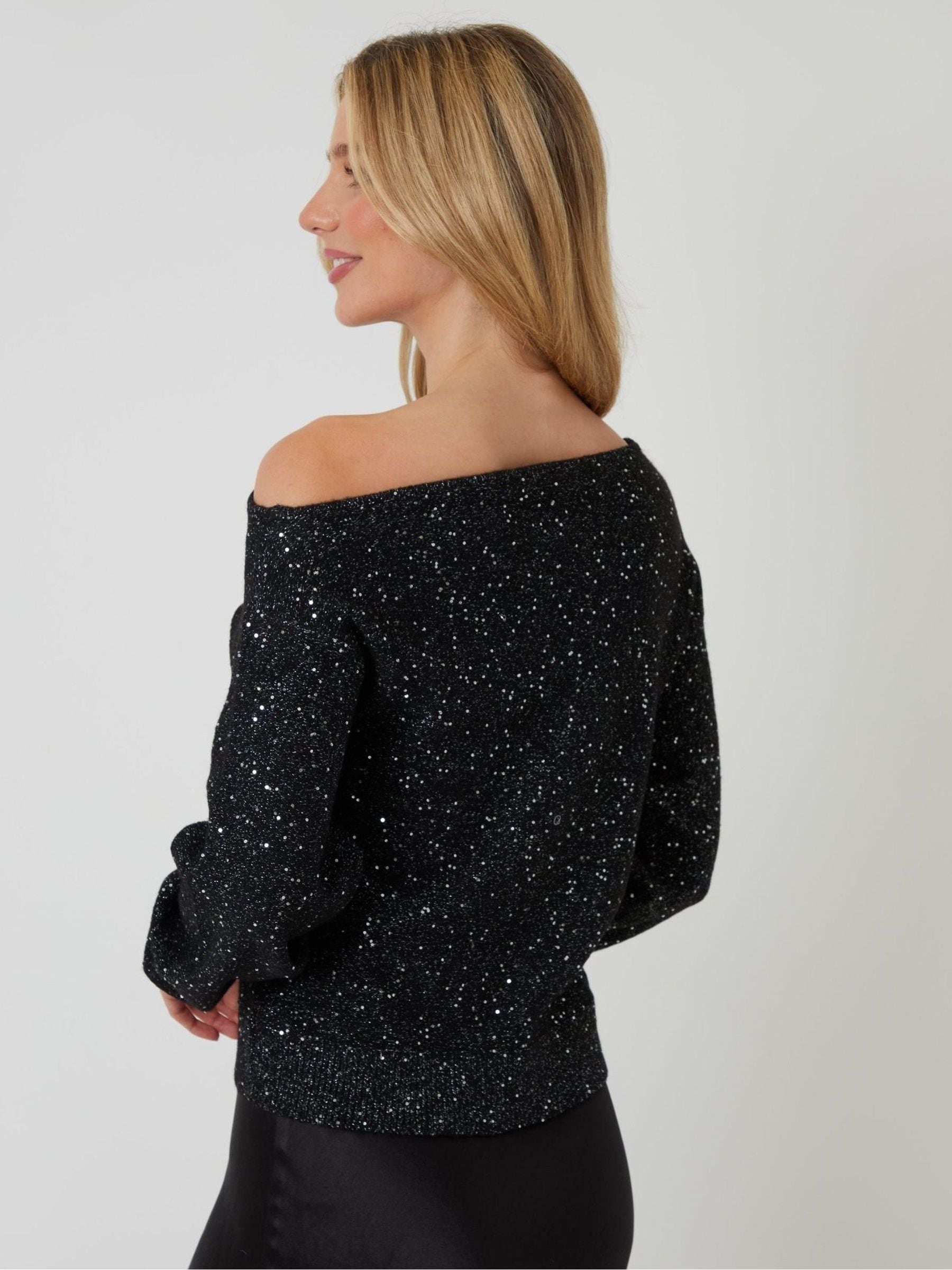Buy Threadbare Black Knitted Sequin Slash Neck Jumper from Next USA