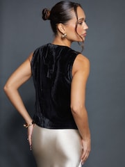 Threadbare Black Velvet Split Front Waistcoat - Image 4 of 5