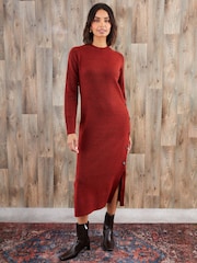 Threadbare Orange Knitted Side Button Detail Maxi Dress - Image 1 of 4