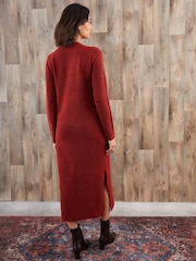 Threadbare Orange Knitted Side Button Detail Maxi Dress - Image 2 of 4