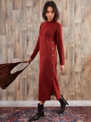 Threadbare Orange Knitted Side Button Detail Maxi Dress - Image 3 of 4