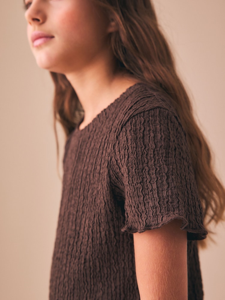 Chocolate Brown Textured T-Shirt (3-16yrs) - Image 4 of 4