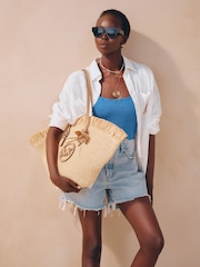 Polo Ralph Lauren White Linen Logo Oversized Embroidered Polo Shirt - Image 6 of 6