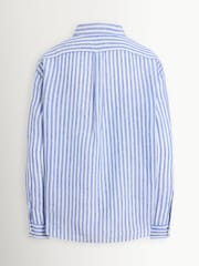 Polo Ralph Lauren Blue Linen Striped Hi Low Hem Cropped Shirt - Image 2 of 2