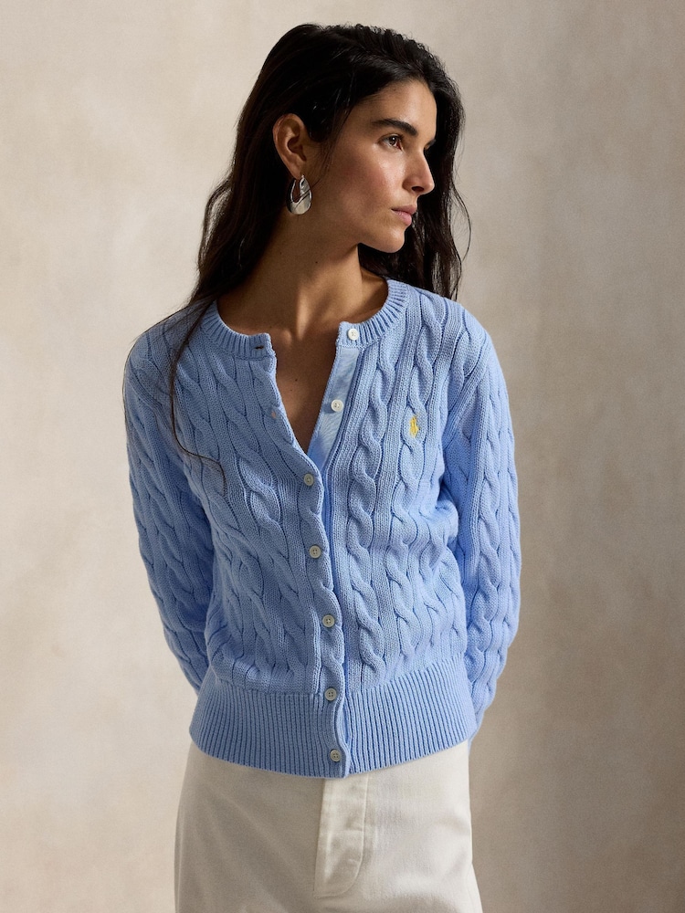 Polo Ralph Lauren Blue Cable Knit Cotton Cardigan - Image 1 of 4