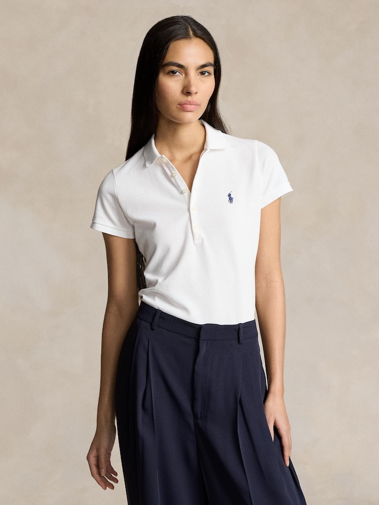 Polo Ralph Lauren White Stretch Cotton Pique Classic Short Sleeve Polo Shirt - Image 1 of 8