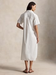 Polo Ralph Lauren White Cotton Poplin Gathered Short Sleaves Shirtdress WPP Logo Dress - Image 3 of 4