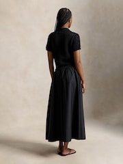 Polo Ralph Lauren Black Cotton Poplin Short Sleeve Shirtdress Crochet Top - Image 2 of 4