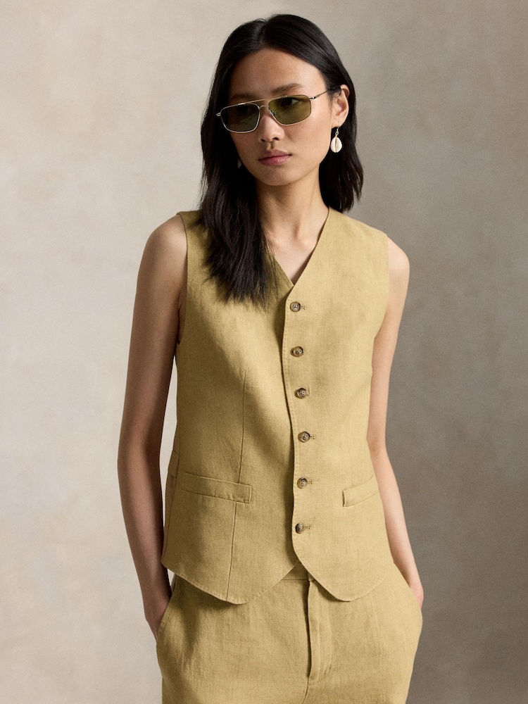 Polo Ralph Lauren Brown Linen V-Neck Waistcoat - Image 1 of 5