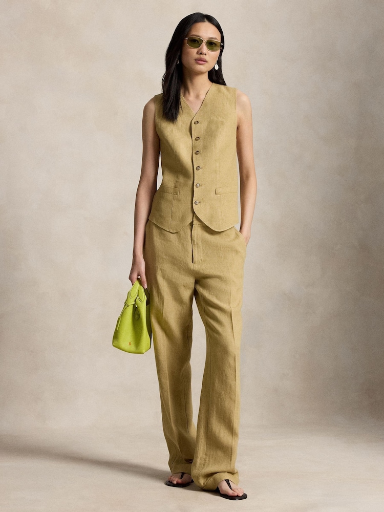 Polo Ralph Lauren Brown Linen V-Neck Waistcoat - Image 2 of 5