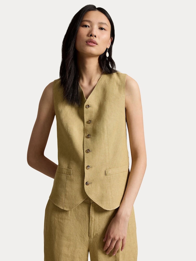 Polo Ralph Lauren Brown Linen V-Neck Waistcoat - Image 5 of 5