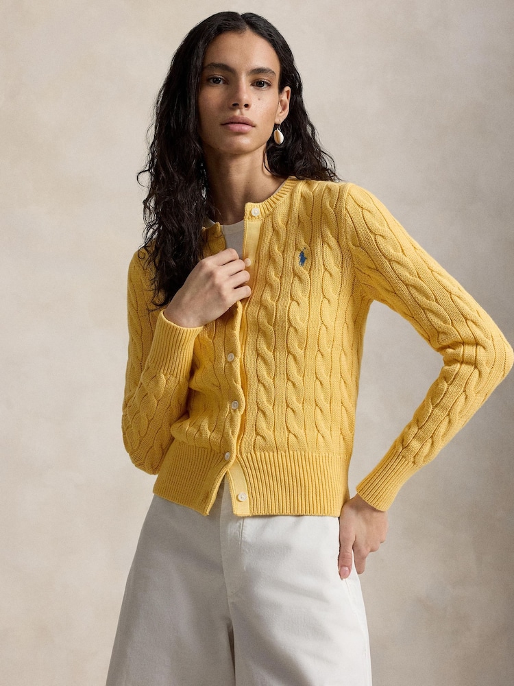Polo Ralph Lauren Yellow Cable Knit Cotton Cardigan - Image 1 of 4