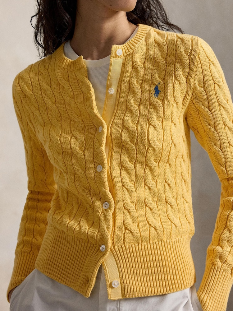 Polo Ralph Lauren Yellow Cable Knit Cotton Cardigan - Image 4 of 4