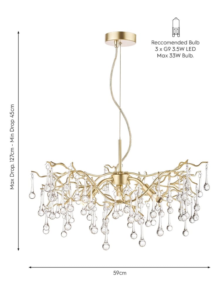 Laura Ashley Gold Willow Crystal Chandelier Ceiling Light - Image 4 of 4