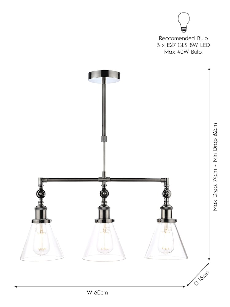 Laura Ashley Pewter Grey Isaac 3 Light Linear Pendant Bar Ceiling Light - Image 4 of 4 Laura Ashley Pewter Grey Isaac 3 Light Linear Pendant Bar Ceiling Light - Image 4 of 4