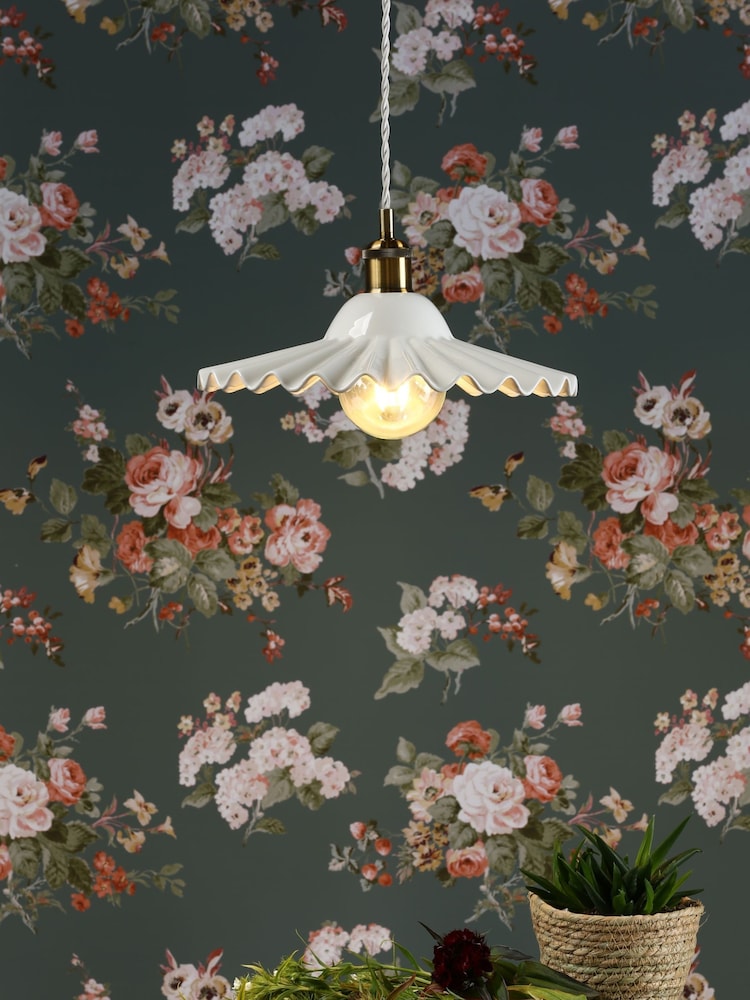 Laura Ashley White Beca Ceramic Pendant Ceiling Light - Image 1 of 4 Laura Ashley White Beca Ceramic Pendant Ceiling Light - Image 1 of 4