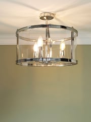 Laura Ashley Chrome Harrington Lantern 3 Light Flush Ceiling Light - Image 1 of 5