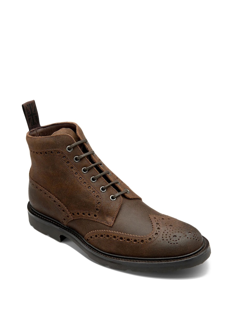 Loake Roughout Waxed Suede Brogue Brown Boots - Image 2 of 3 Loake Roughout Waxed Suede Brogue Brown Boots - Image 2 of 3