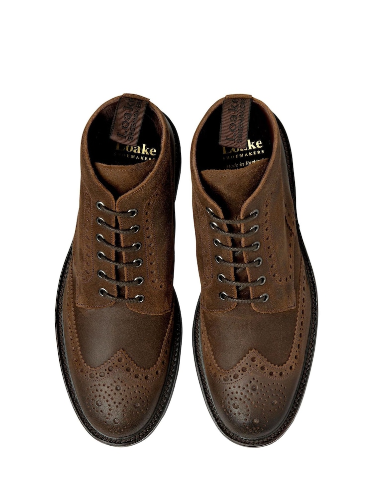 Loake Roughout Waxed Suede Brogue Brown Boots - Image 3 of 3 Loake Roughout Waxed Suede Brogue Brown Boots - Image 3 of 3