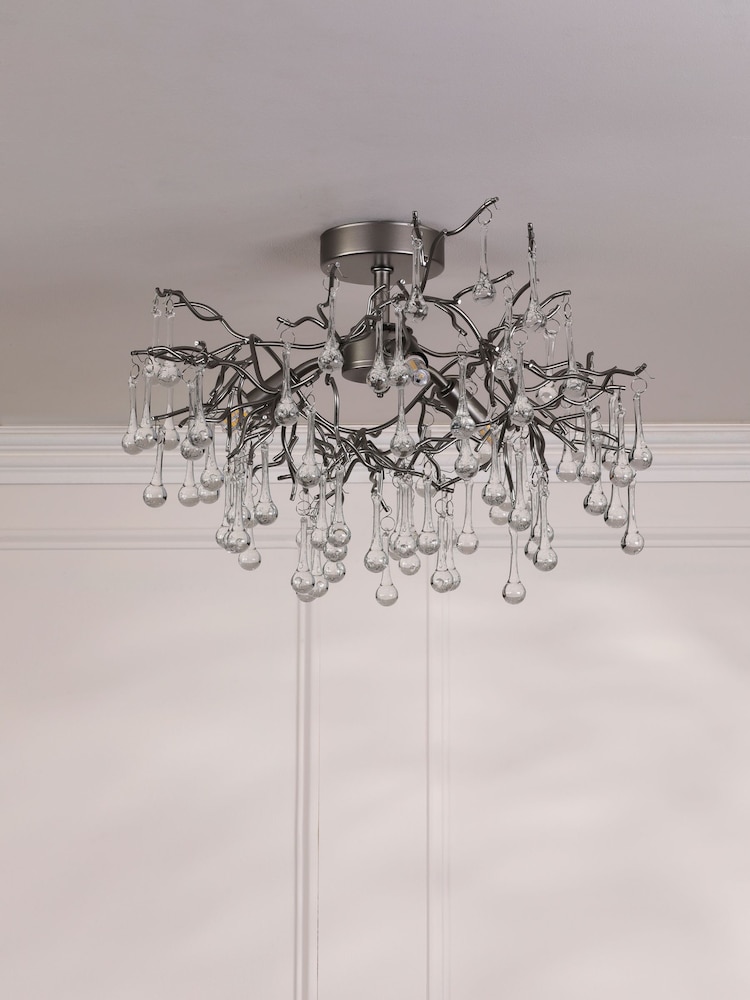 Laura Ashley Pewter Willow Crystal Flush Fitting Ceiling Light - Image 1 of 6
