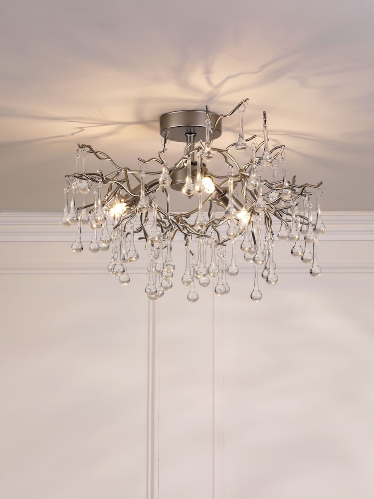Laura Ashley Pewter Willow Crystal Flush Fitting Ceiling Light - Image 2 of 6