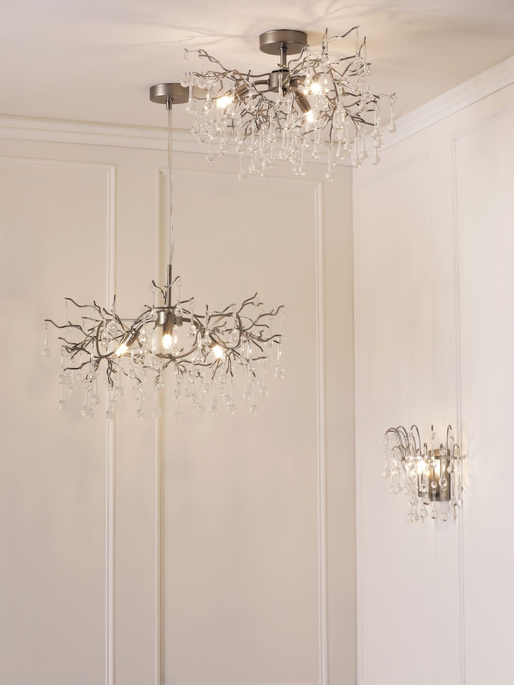 Laura Ashley Pewter Willow Crystal Flush Fitting Ceiling Light - Image 6 of 6