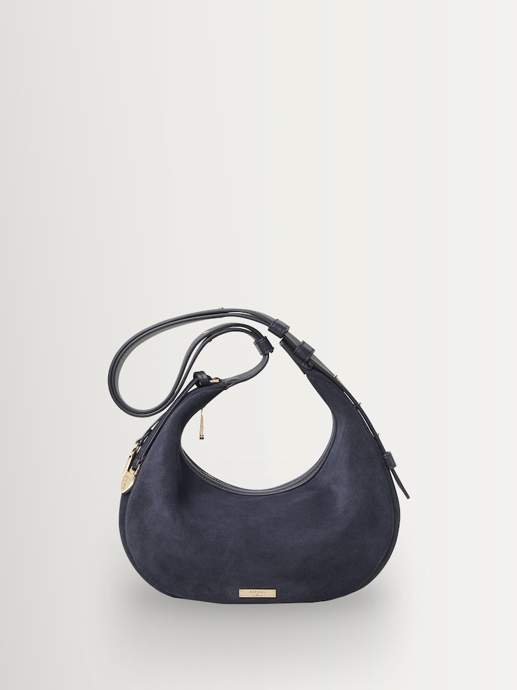 Aspinal of London Blue Crescent Small Bag - Image 1 of 6 Aspinal of London Blue Crescent Small Bag - Image 1 of 6