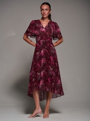 Jolie Moi Red Angel Sleeve Pleated Chiffon Midaxi Dress - Image 1 of 5