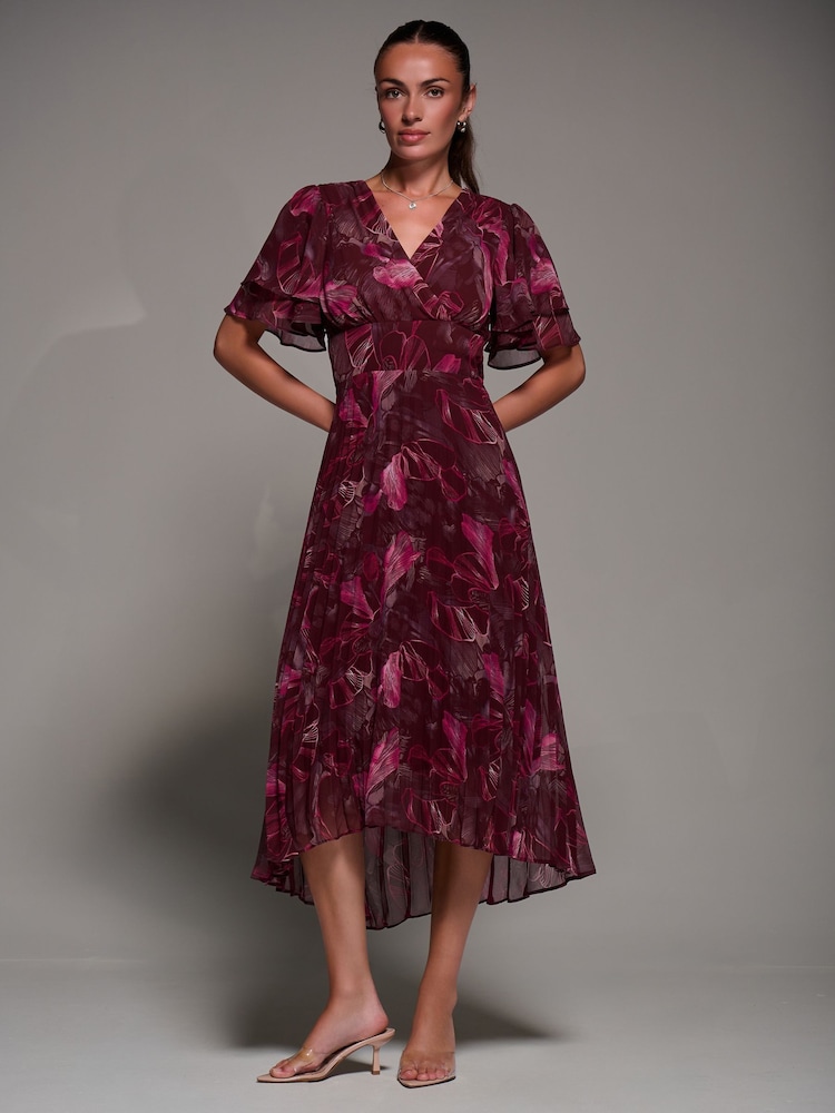 Jolie Moi Red Angel Sleeve Pleated Chiffon Midaxi Dress - Image 1 of 5