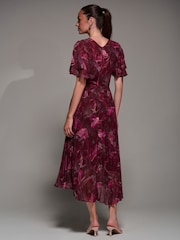 Jolie Moi Red Angel Sleeve Pleated Chiffon Midaxi Dress - Image 2 of 5