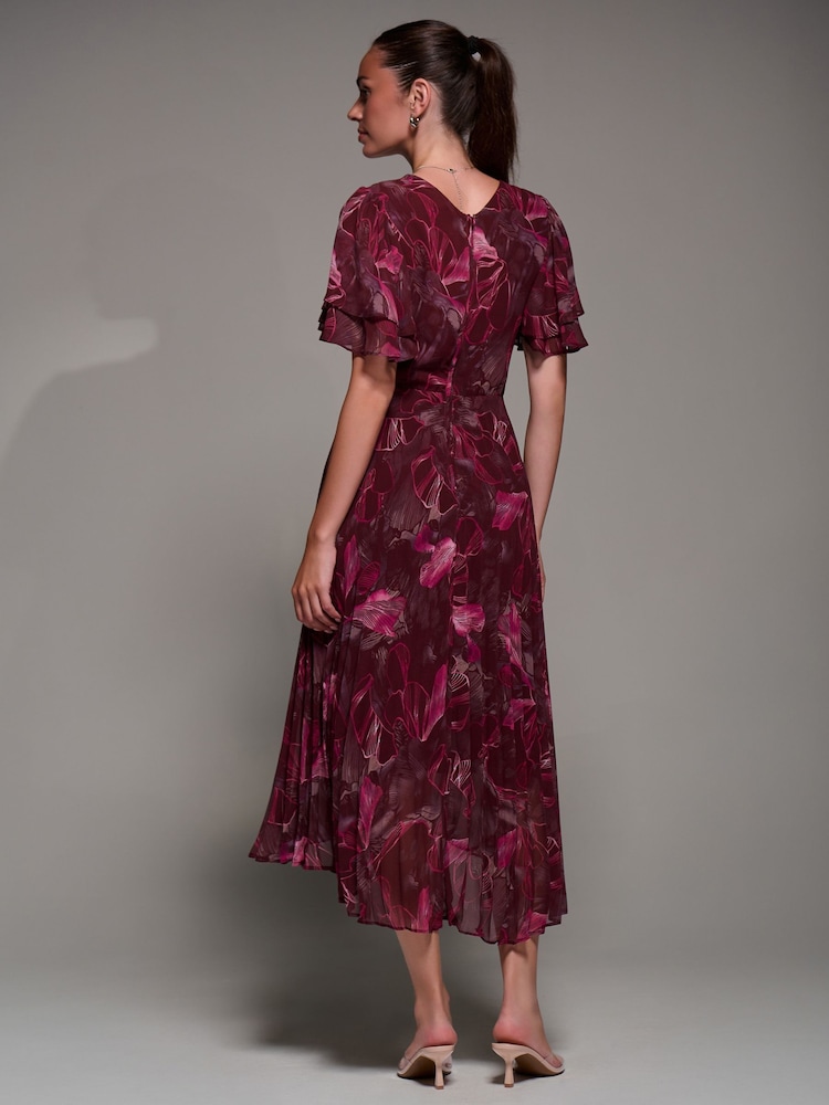 Jolie Moi Red Angel Sleeve Pleated Chiffon Midaxi Dress - Image 2 of 5 Jolie Moi Red Angel Sleeve Pleated Chiffon Midaxi Dress - Image 2 of 5