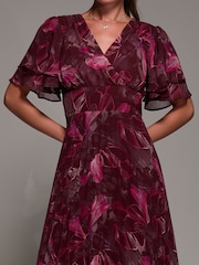 Jolie Moi Red Angel Sleeve Pleated Chiffon Midaxi Dress - Image 5 of 5