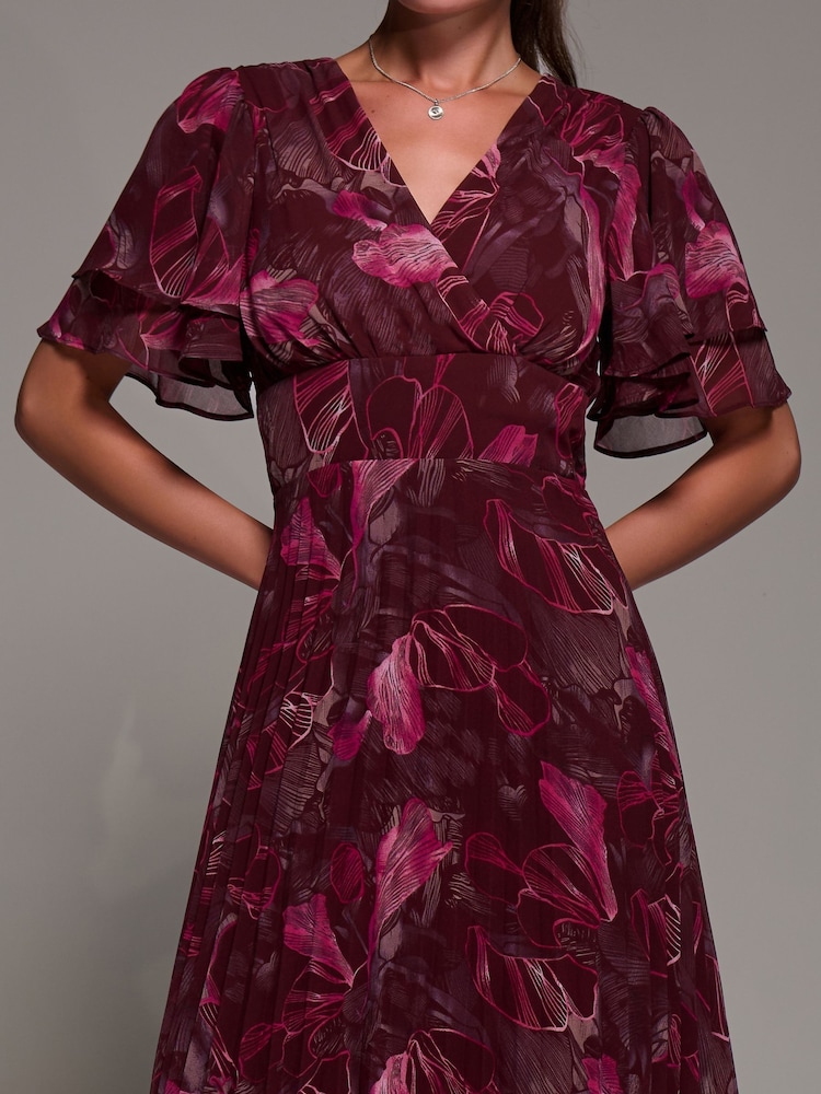 Jolie Moi Red Angel Sleeve Pleated Chiffon Midaxi Dress - Image 5 of 5