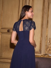 Seraphine Midnight Blue Maternity Lace Sleeve Silk Gown - Image 8 of 8